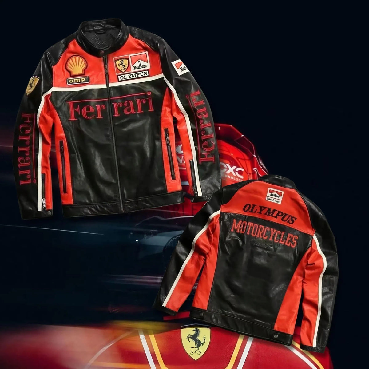 Jaqueta Ferrari Preta e Vermelha de Couro