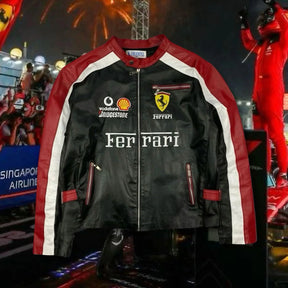 Jaqueta Ferrari Preta e Vermelha de Couro