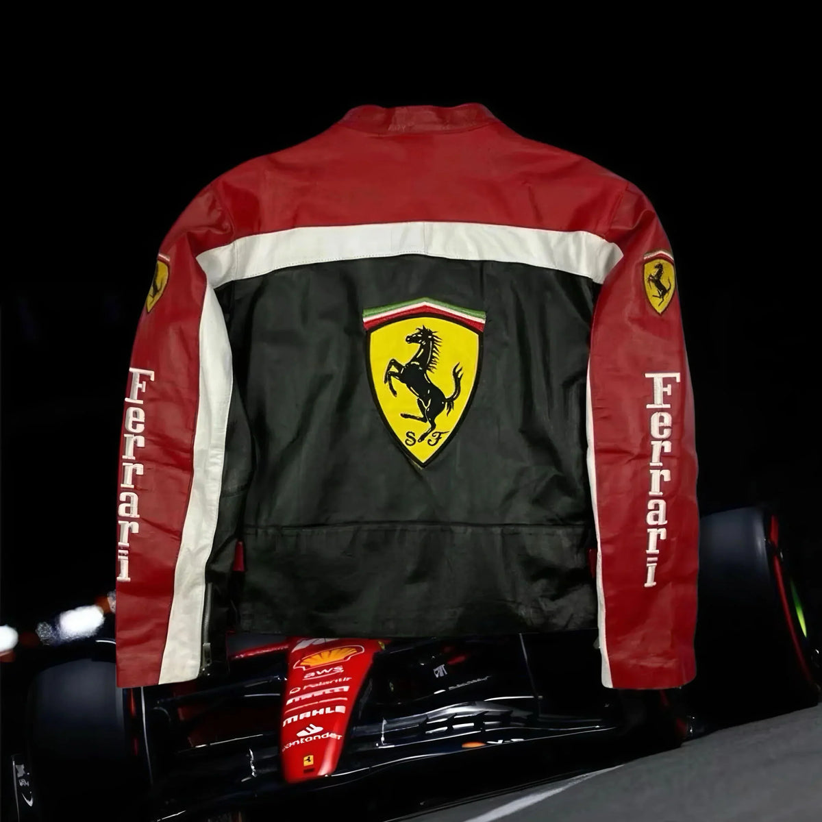 Jaqueta Ferrari Preta e Vermelha de Couro