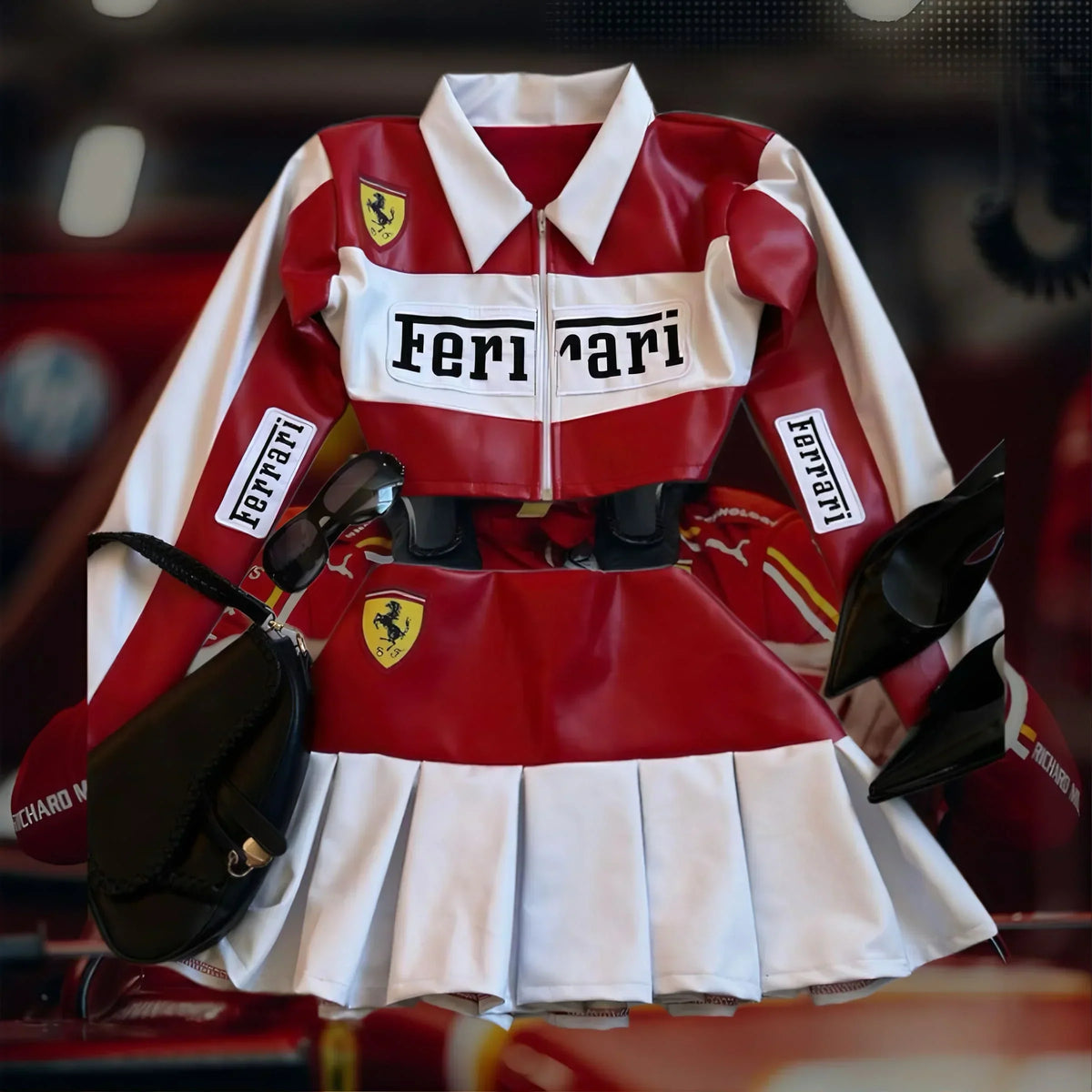 Conjunto Saia e Jaqueta Ferrari de Couro
