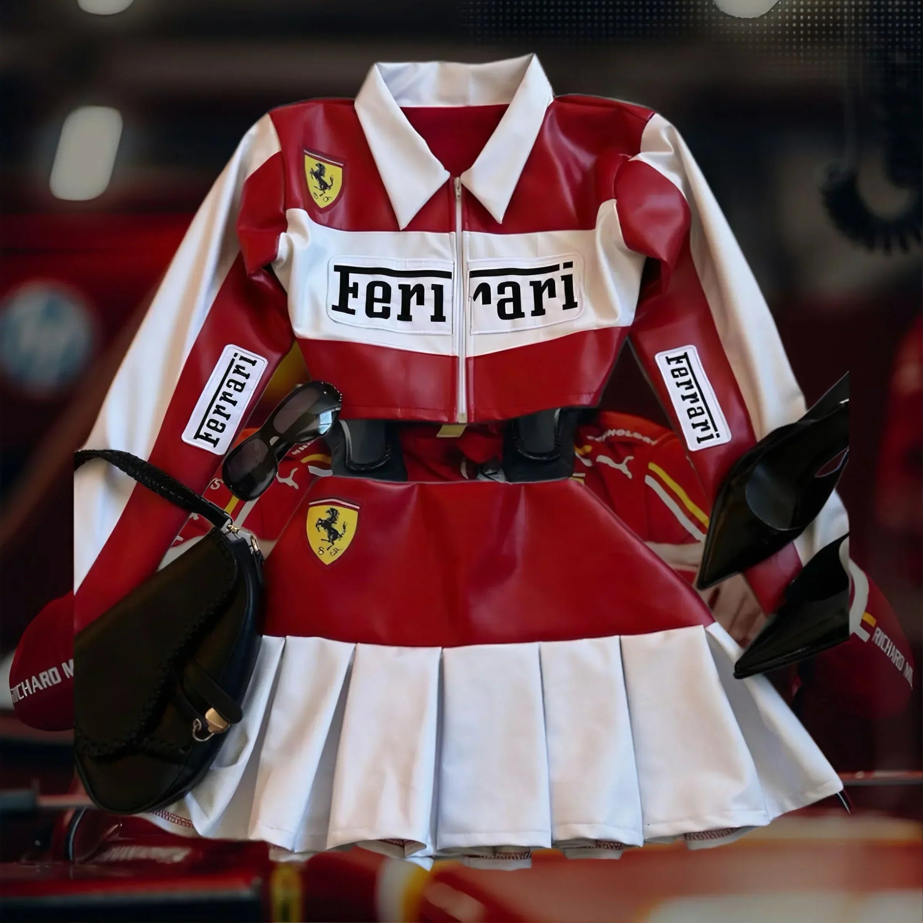 Conjunto Saia e Jaqueta Ferrari de Couro