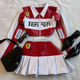 Conjunto Saia e Jaqueta Ferrari de Couro
