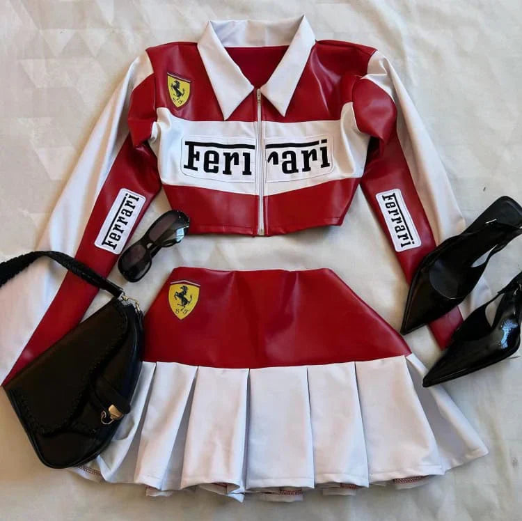Conjunto Saia e Jaqueta Ferrari de Couro